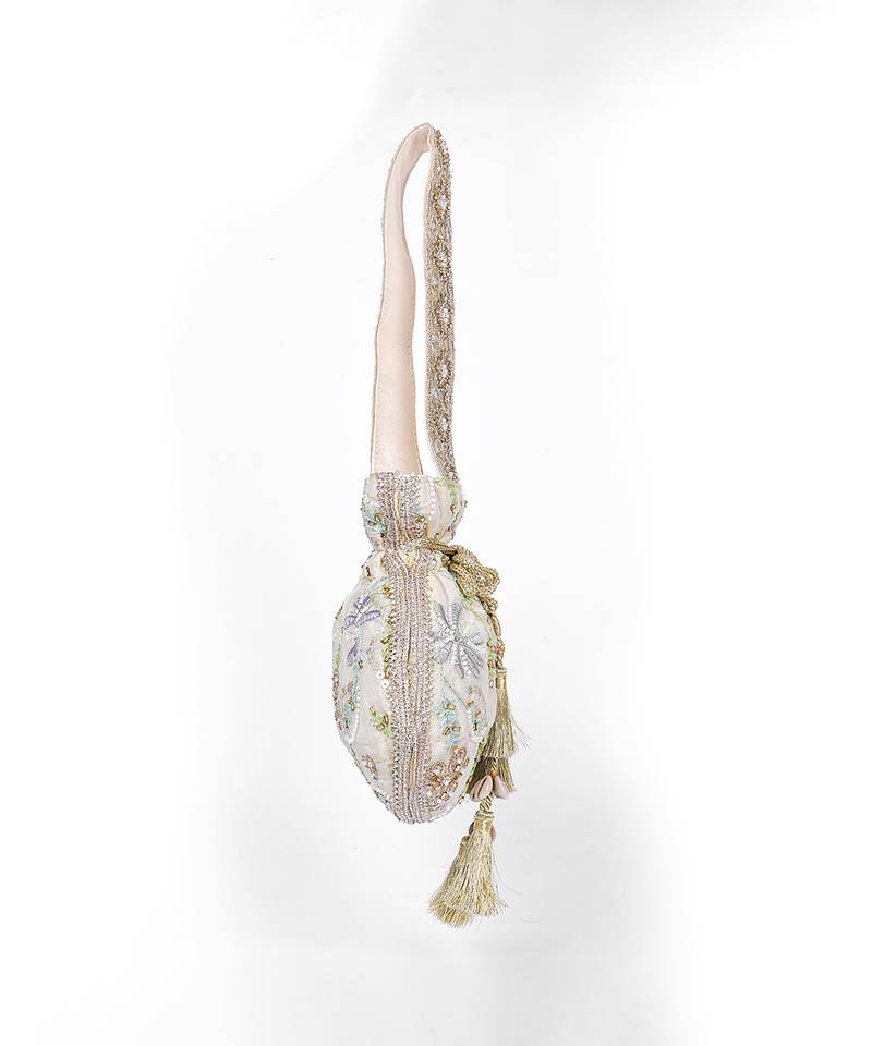 Nude beige silk potli bag