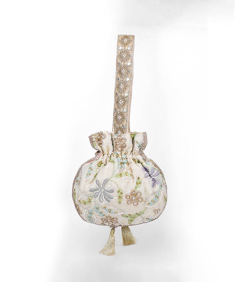 Nude beige silk potli bag