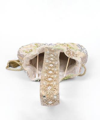 Nude beige silk potli bag 4