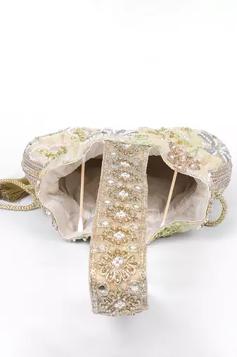 Nude beige silk potli bag