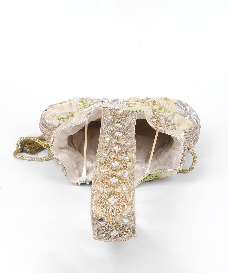 Nude beige silk potli bag