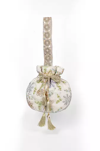 Nude beige silk potli bag