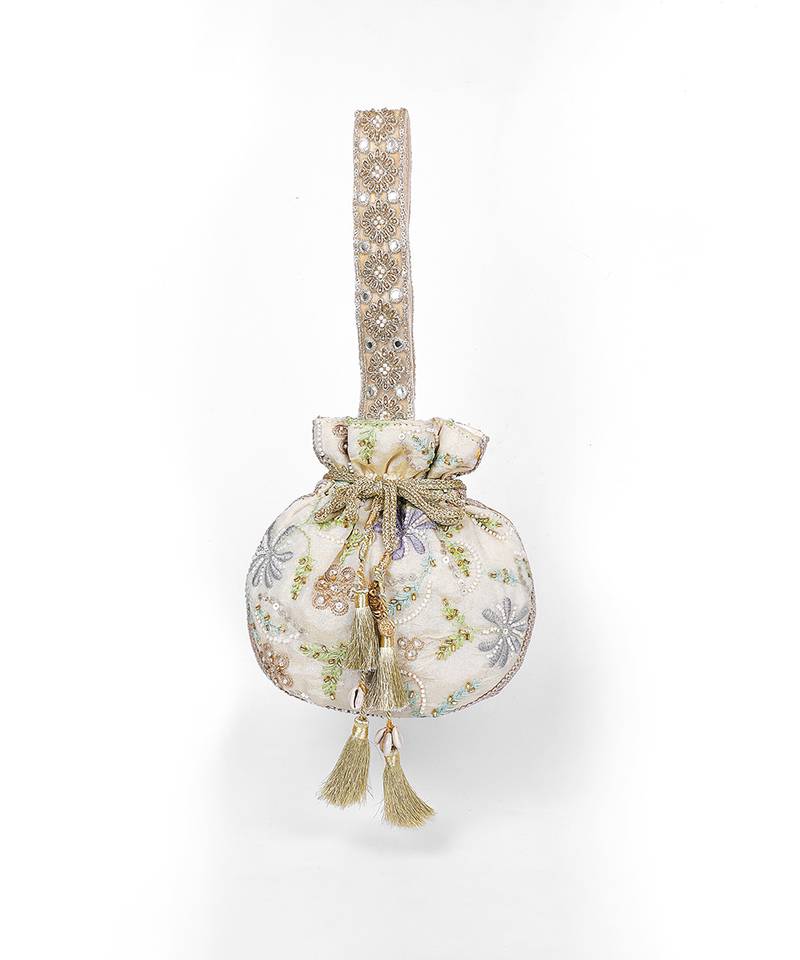 Nude beige silk potli bag