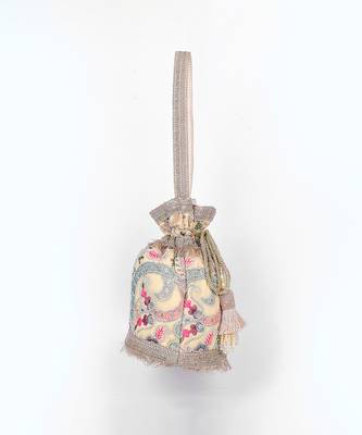 Beige multicolor silk potli bag 1