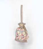 Beige multicolor silk potli bag