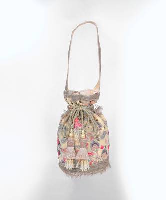 Beige multicolor silk potli bag 4