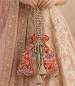 Orange gold silk potli bag