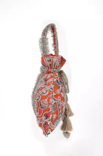 Orange gold silk potli bag