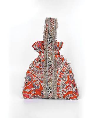 Orange gold silk potli bag 3