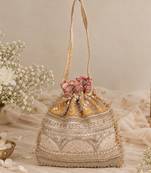 Mustard gold silk potli bag