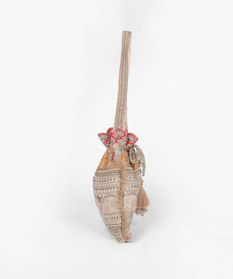 Mustard gold silk potli bag
