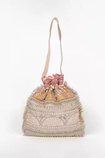 Mustard gold silk potli bag