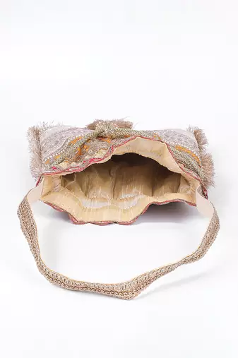 Mustard gold silk potli bag