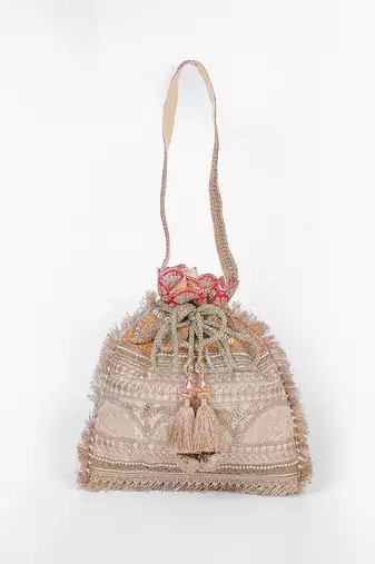 Mustard gold silk potli bag