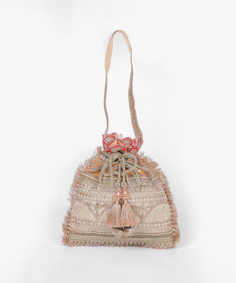 Mustard gold silk potli bag