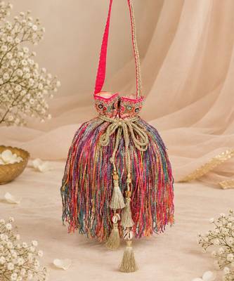 Multicolor gold silk potli bag 1
