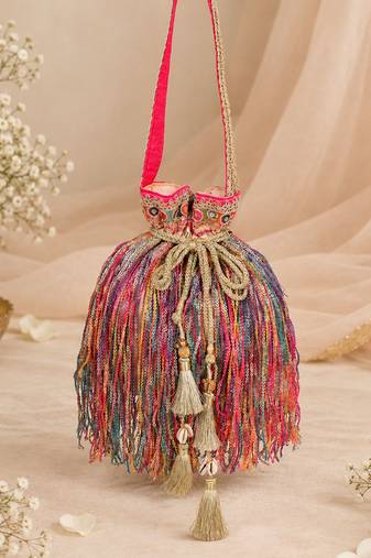 Multicolor gold silk potli bag
