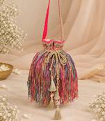Multicolor gold silk potli bag