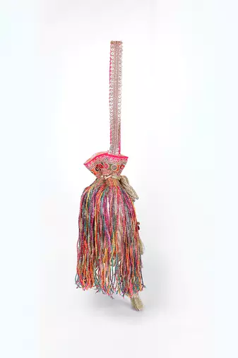 Multicolor gold silk potli bag