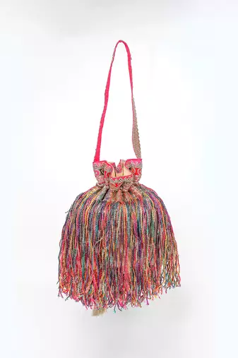 Multicolor gold silk potli bag
