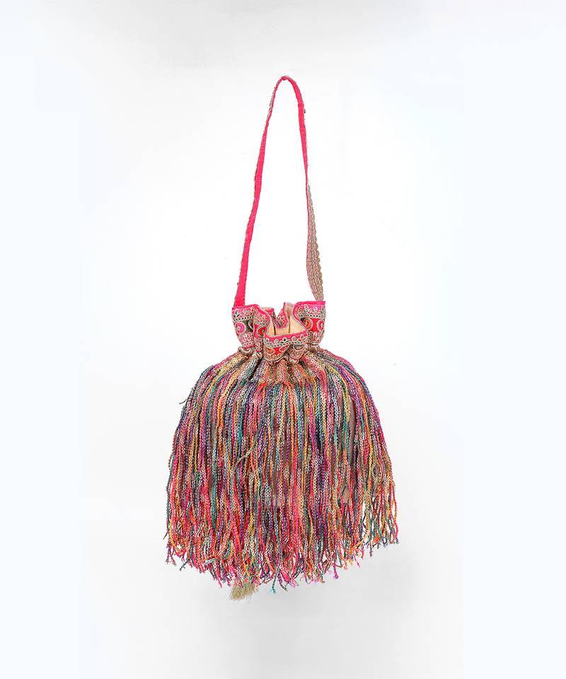 Multicolor gold silk potli bag