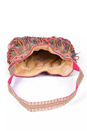 Multicolor gold silk potli bag