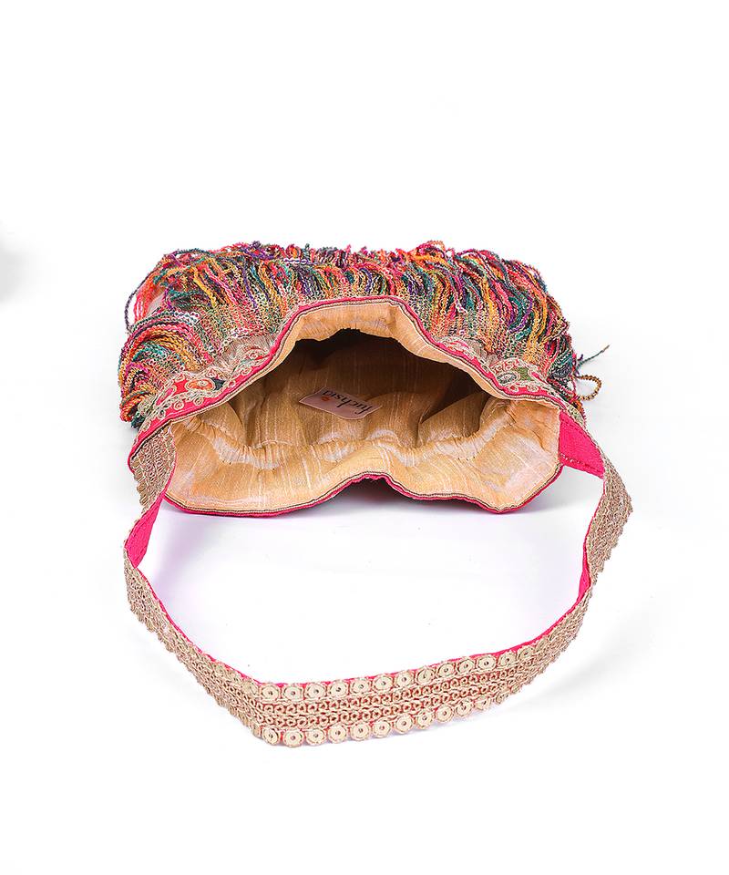 Multicolor gold silk potli bag