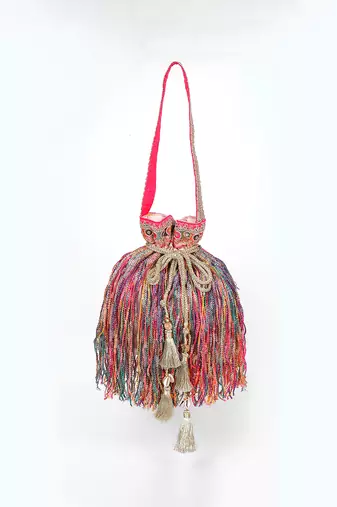 Multicolor gold silk potli bag