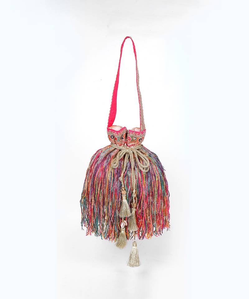 Multicolor gold silk potli bag