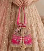 Pink gold silk potli bag