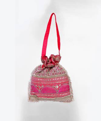 Pink gold silk potli bag 3
