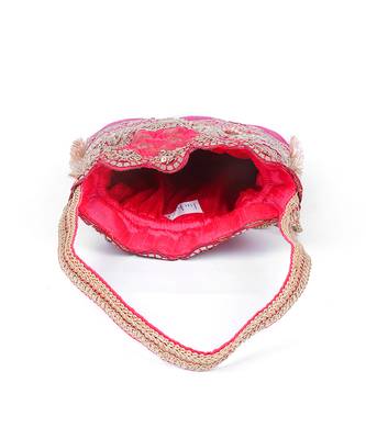 Pink gold silk potli bag 4