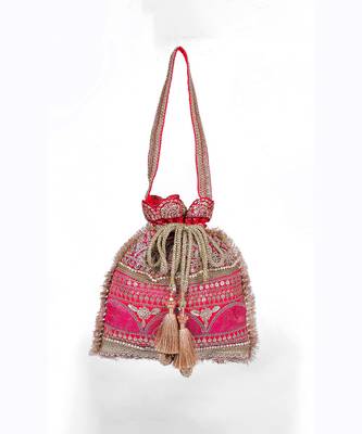 Pink gold silk potli bag 5