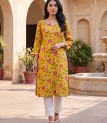 Women's yellow rayon floral printed kurta | elegant ethnic wear kurti | trendy casual & festive wear for women