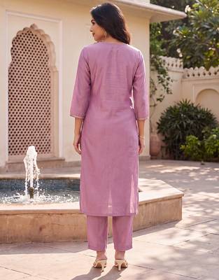 Women's purple silk blend solid embroidered kurta and trouser set | trendy ethnic wear for women 4