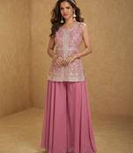 Pink color embroidery sequnce work chinon fabric readymade sharara salwar suit collection