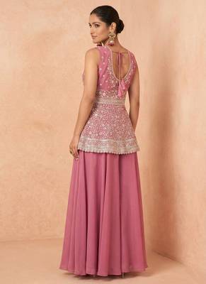 Pink color embroidery sequnce work chinon fabric readymade sharara salwar suit collection 2