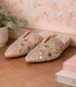 Gold synthetic mojari flats