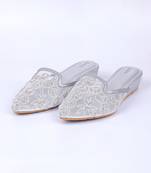 Silver synthetic mojari flats