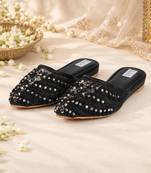 Black synthetic mojari flats