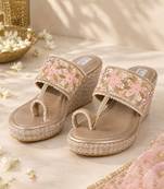Peach velvet kolhapuri heels