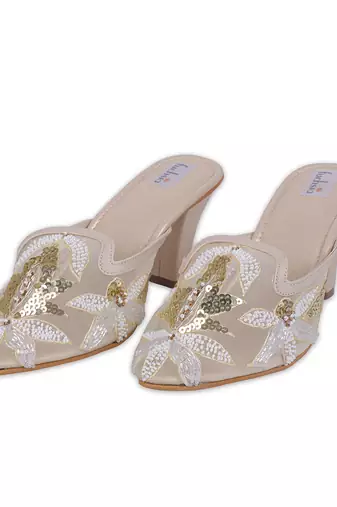 Gold synthetic mojari heels