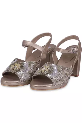 Gold synthetic sandal heels