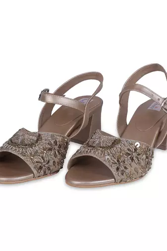 Gold synthetic sandal heels