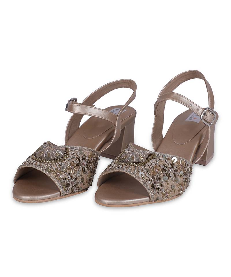 Gold synthetic sandal heels