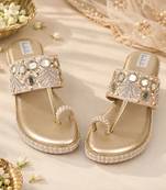 Gold synthetic kolhapuri heels