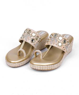 Gold synthetic kolhapuri heels 2