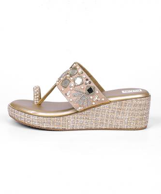 Gold synthetic kolhapuri heels 3