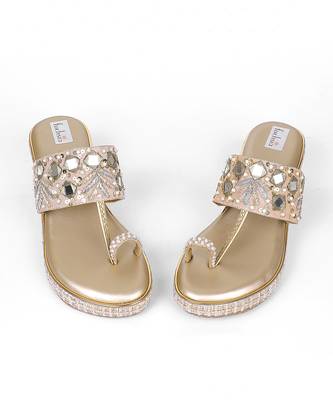 Gold synthetic kolhapuri heels 5