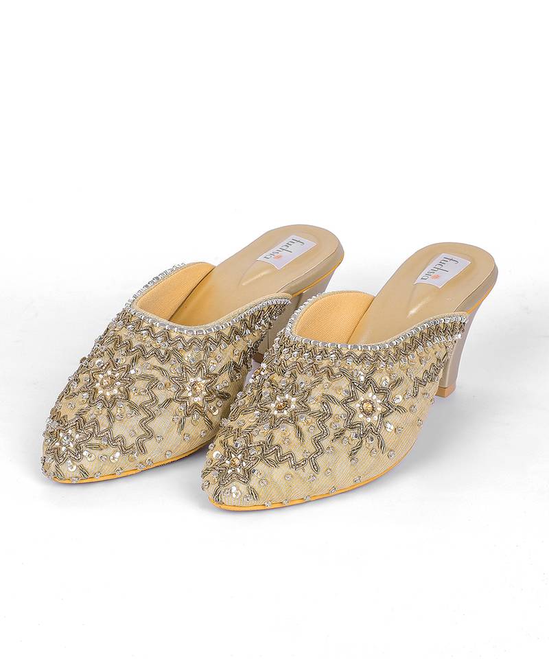 Gold synthetic mojari heels